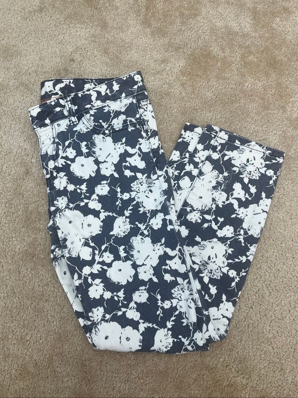 Tory Burch Floral Print Skinny Jeans Women’s Size 26 Blue White Cotton